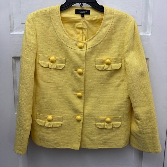 Jackets & Blazers - Talbots Yellow Linen Blend Jacket Size 10 Preppy Spring